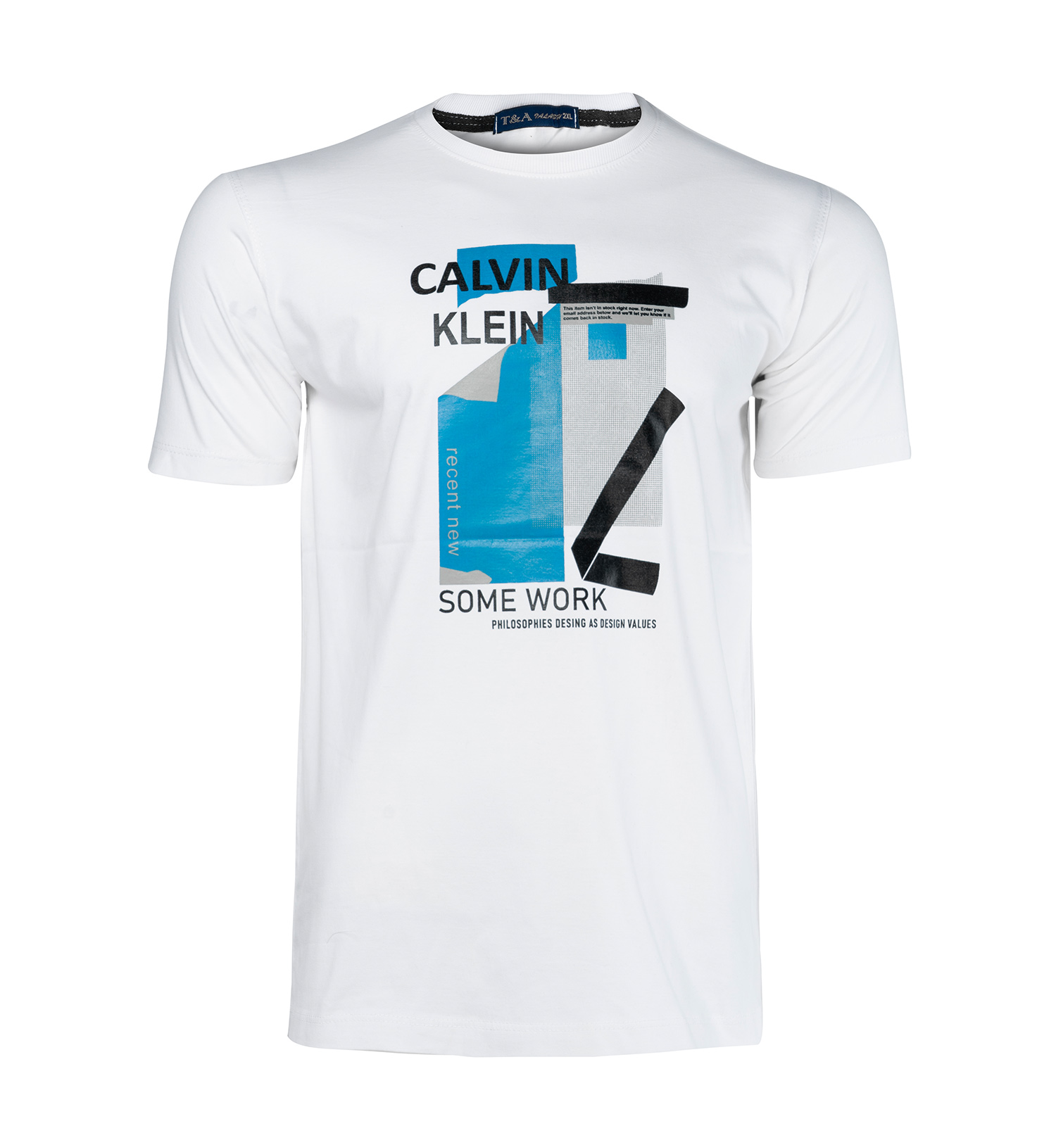 تیشرت Calvin Klein یقه گرد مردانه سفید طرحدار مدل 45196