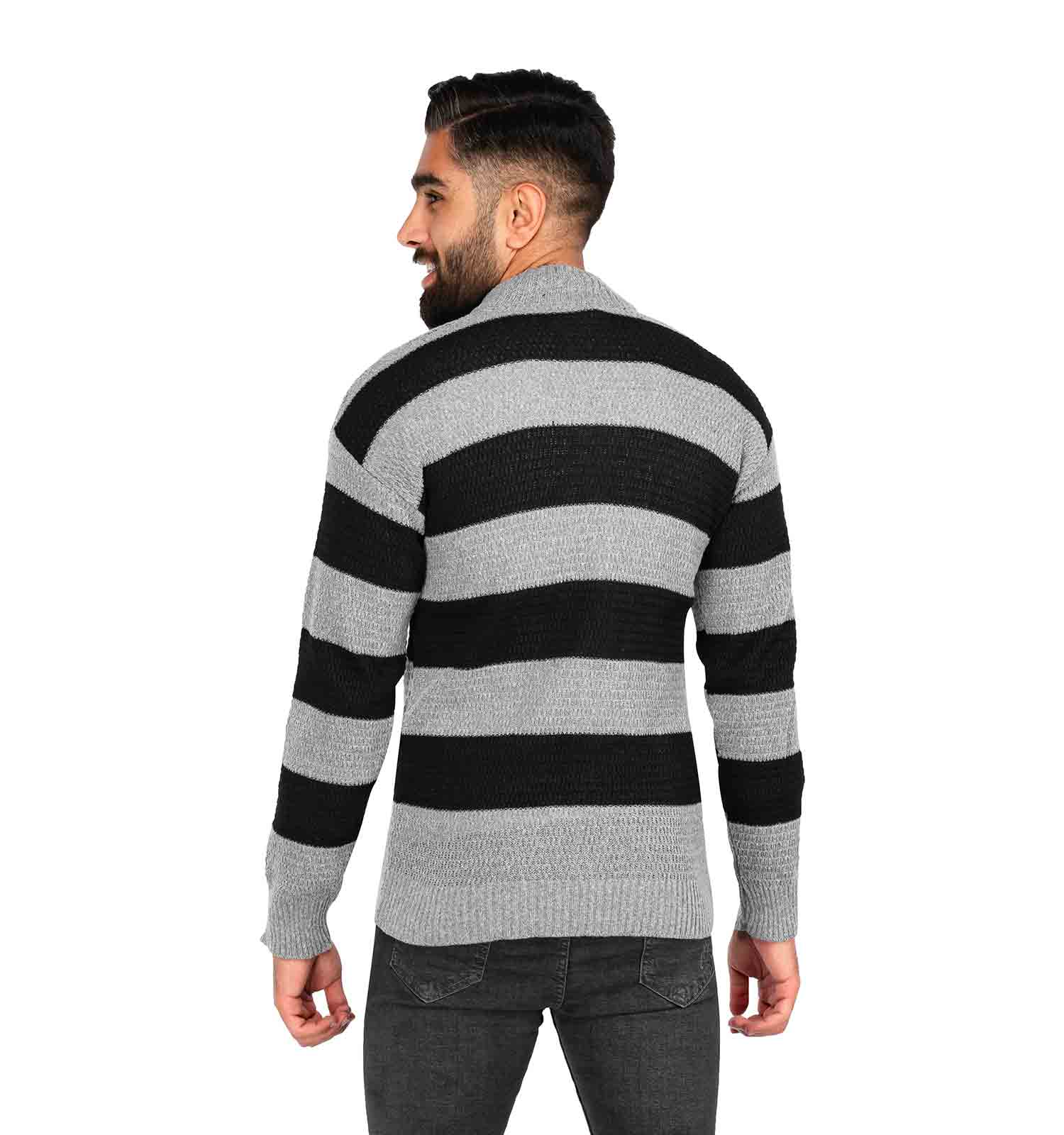 ژاکت بافت مردانه زیپ دار یقه ایستاده راه راه Lima مدل 40182