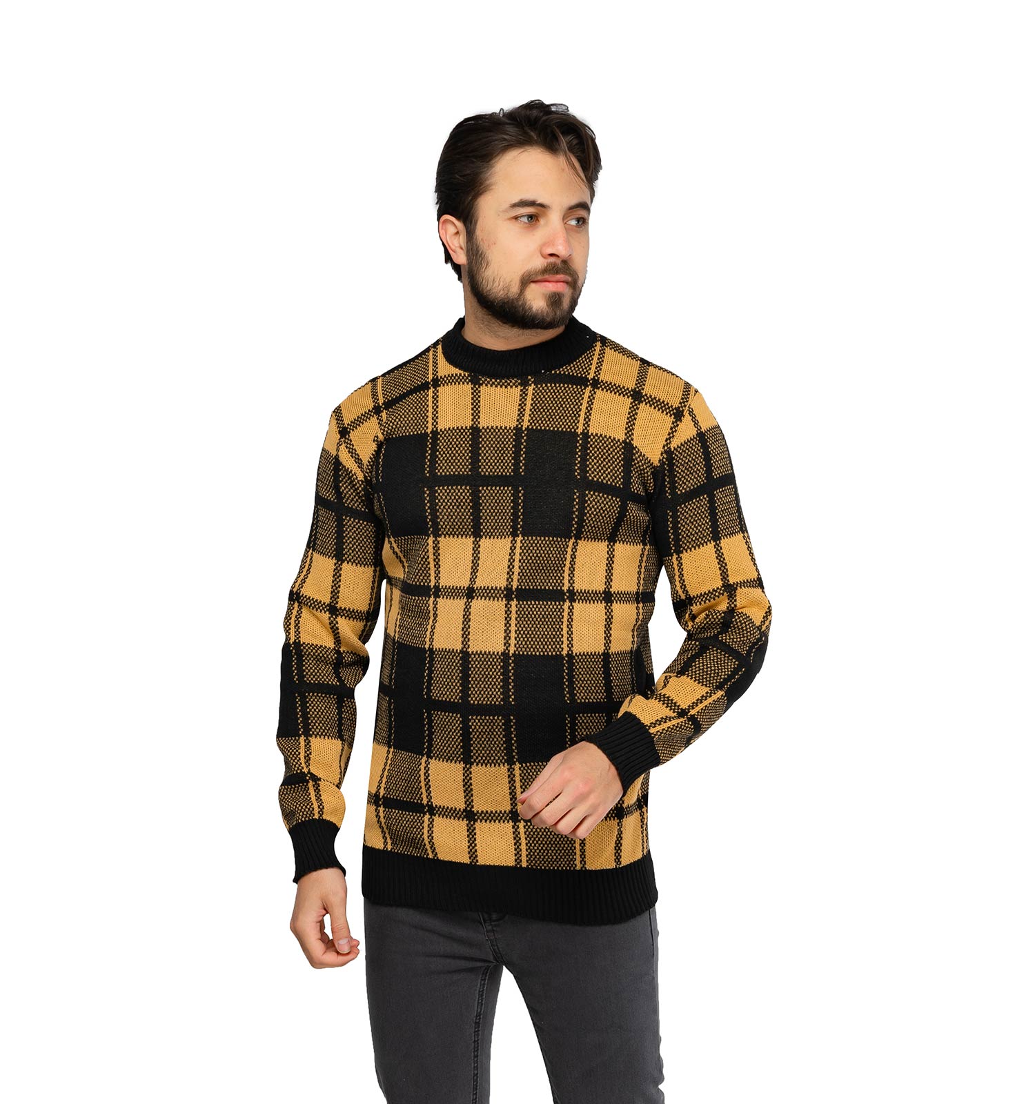 بافت مردانه یقه گرد فری سایز چهارخونه مدل 45893