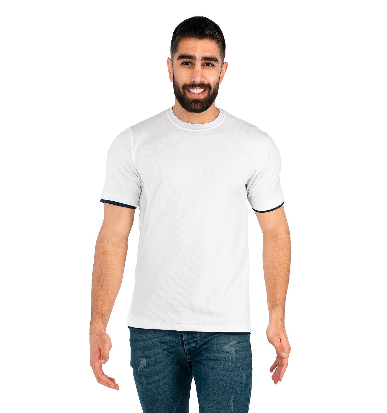 تیشرت یقه گرد مردانه سفید ساده مدل 42972