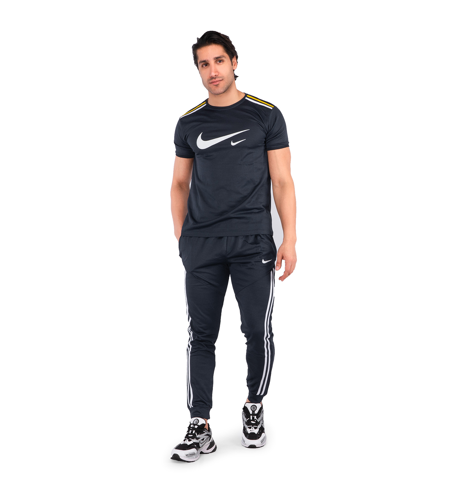 ست تیشرت شلوار مردانه آستین کوتاه سرمه ای Nike ساده یقه گرد مدل 43071