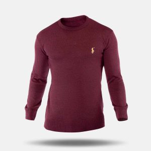 پلیور بافت مردانه یقه گرد زرشکی Polo مدل 32526