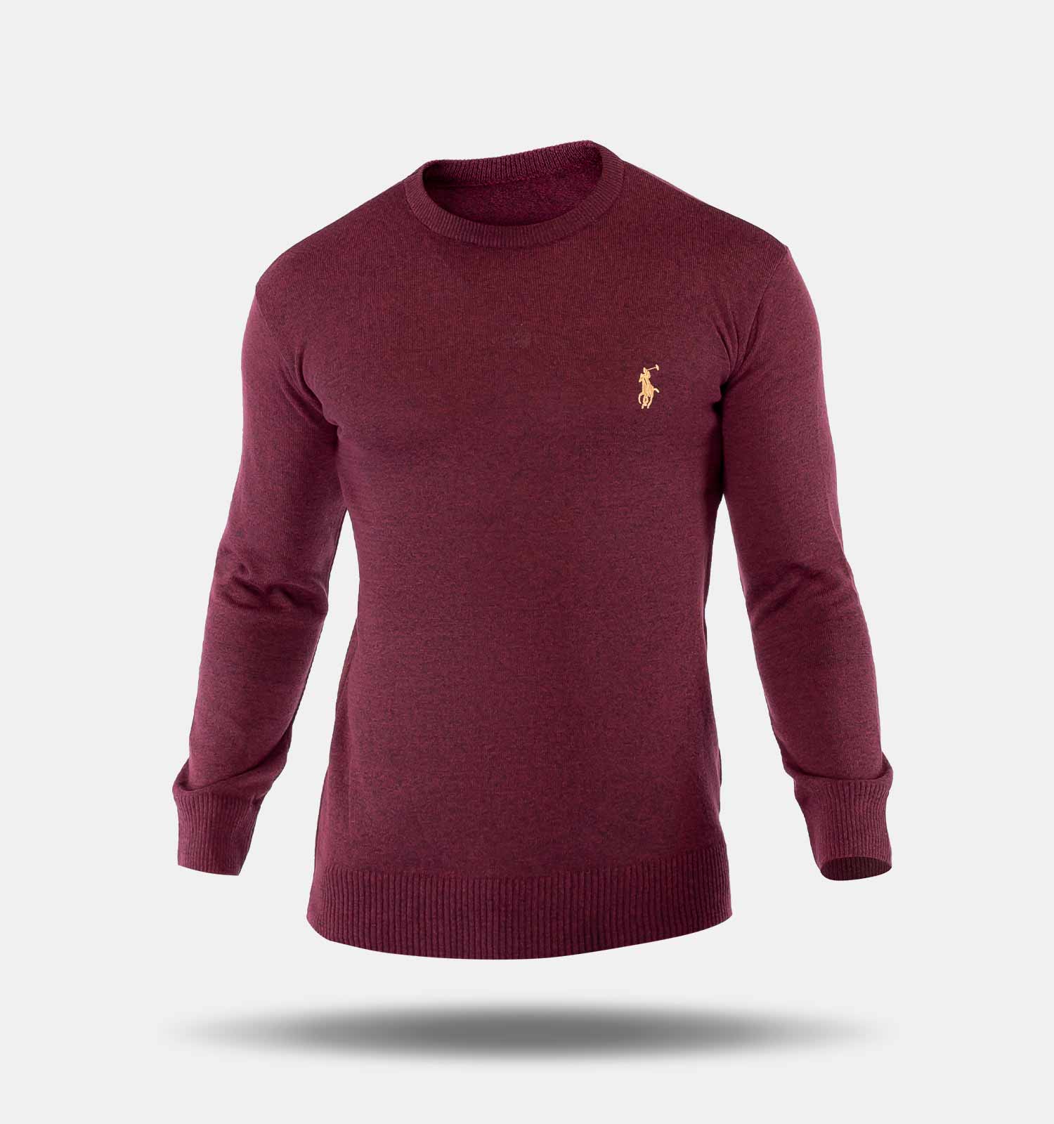 پلیور بافت مردانه یقه گرد زرشکی Polo مدل 32526
