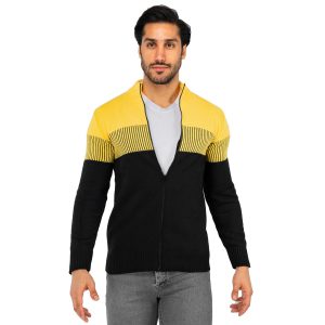 ژاکت بافت مردانه زیپ دار یقه ایستاده فری سایز راه راه Araz مدل 40296