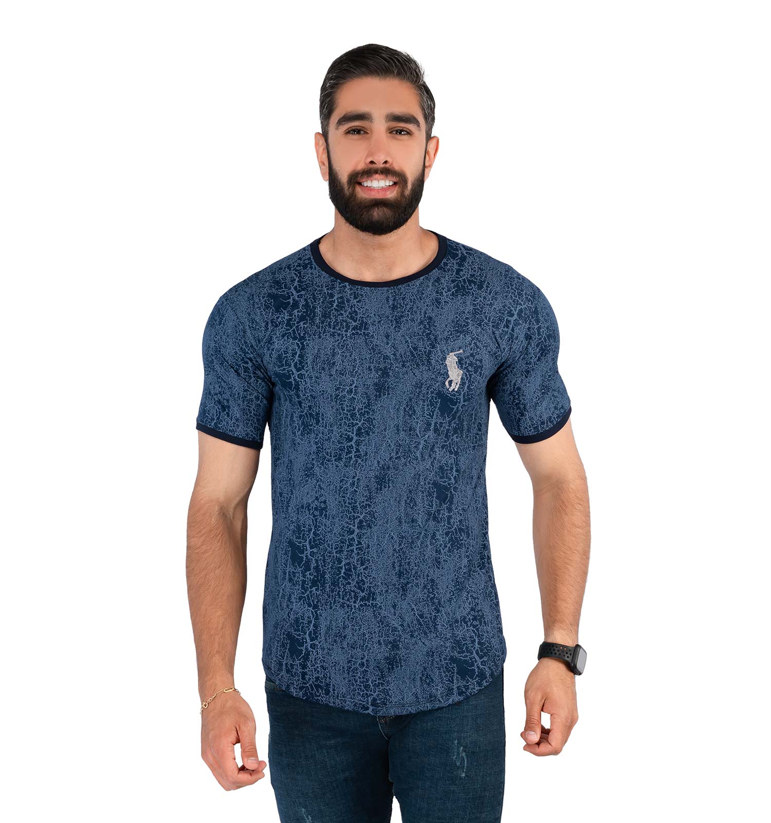 تیشرت مردانه طرحدار یقه گرد Polo مدل 38048