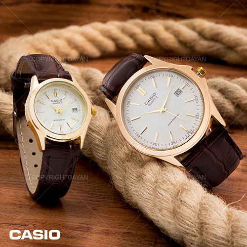 ست ساعت مردانه زنانه Casio مدل Mekza (قهوه ای طلایی)