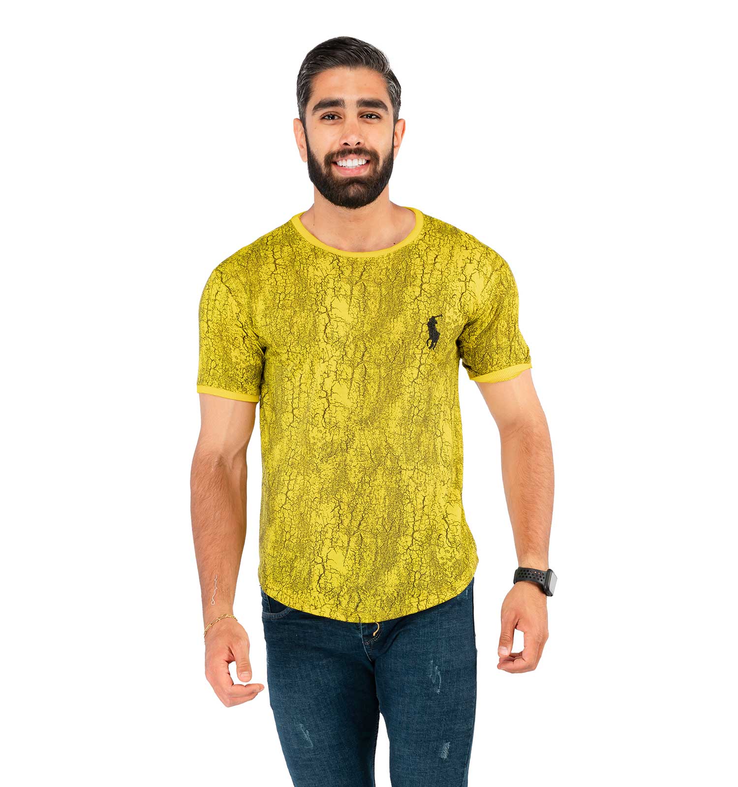تیشرت مردانه طرحدار یقه گرد Polo مدل 38051