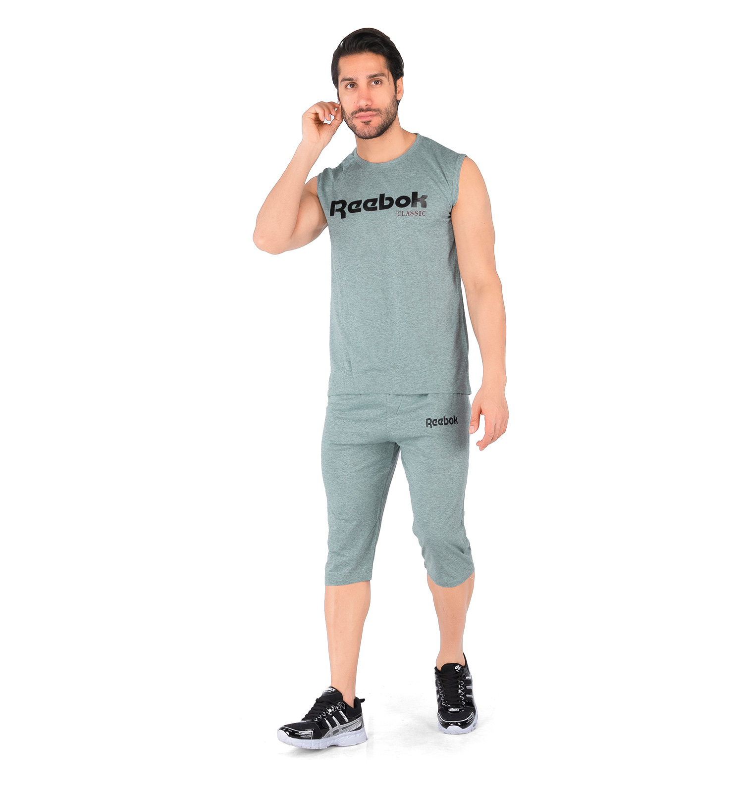 ست رکابی شلوارک مردانه آستین حلقه ای Reebok ساده یقه گرد مدل 43899