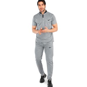 ست تیشرت شلوار مردانه آستین کوتاه طوسی Nike ساده یقه گرد مدل 43183