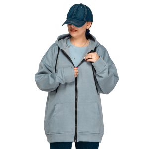 سویشرت زنانه بیسیک کلاهدار طوسی فری سایز مدل 45787