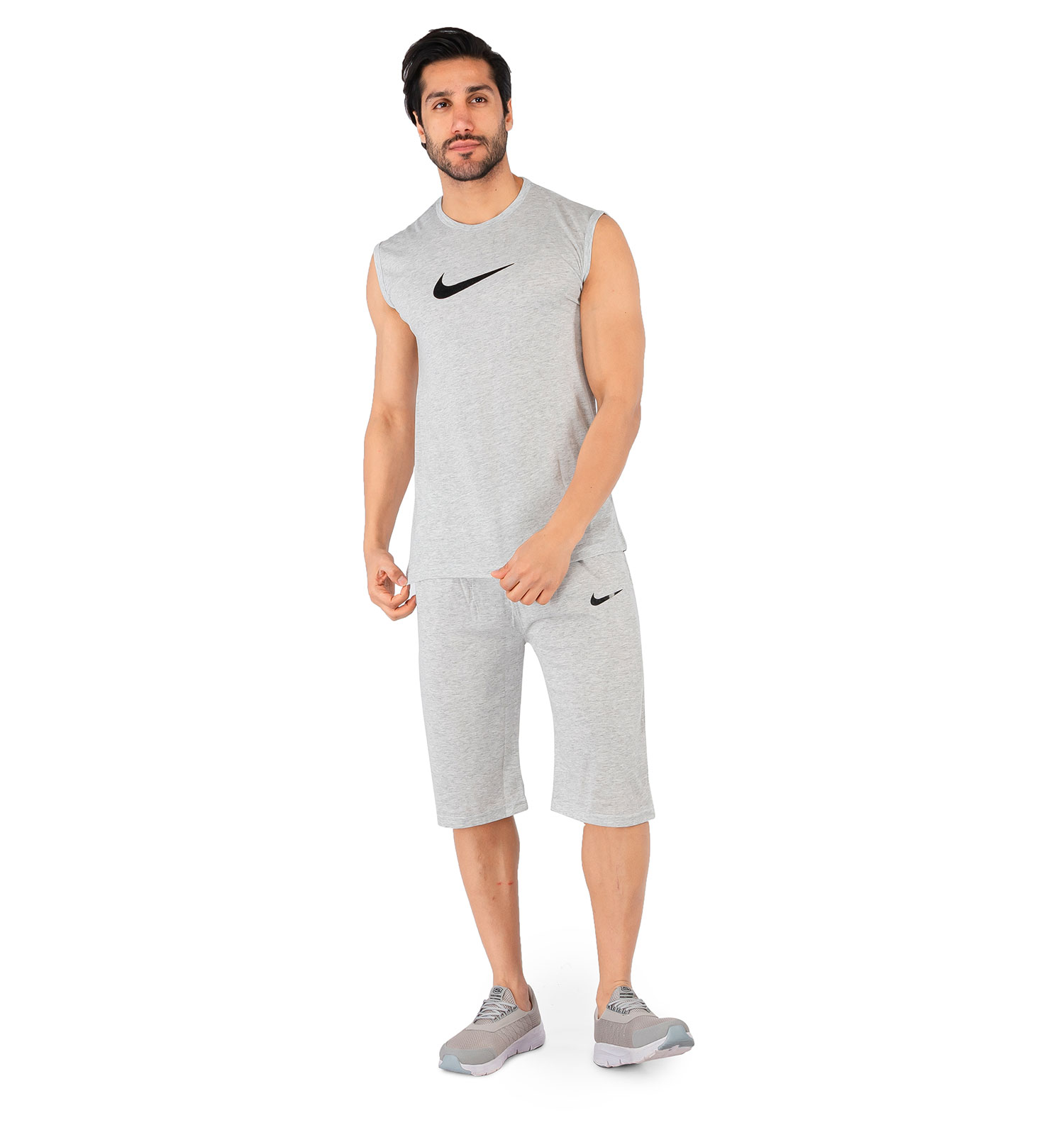 ست رکابی شلوارک مردانه آستین حلقه ای Nike ساده یقه گرد مدل 44164