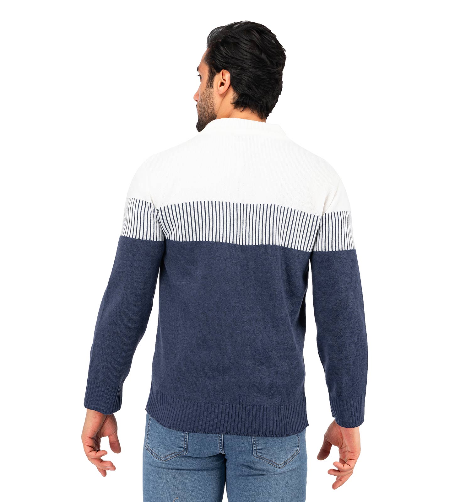 ژاکت بافت مردانه زیپ دار یقه ایستاده فری سایز راه راه Araz مدل 40294