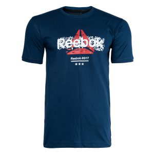 تیشرت Reebok یقه گرد مردانه سرمه ای پنبه طرحدار مدل 45255