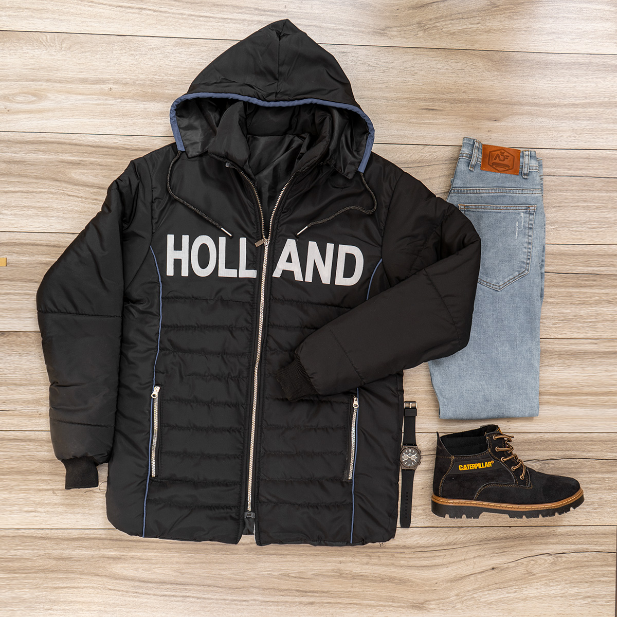 کاپشن مردانه مشکی مدل Holland