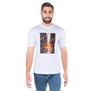 تیشرت یقه گرد مردانه سفید پنبه طرحدار مدل 44583