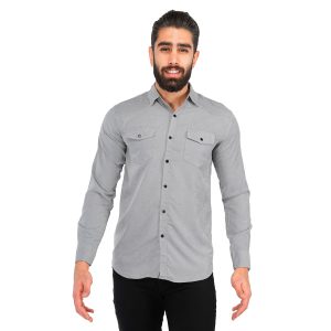 پیراهن مردانه آستین بلند طوسی روشن مدل 41602