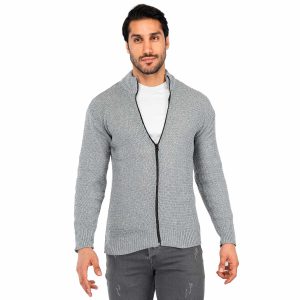 ژاکت بافت مردانه زیپ دار یقه ایستاده فری سایز ساده Lima مدل 40292