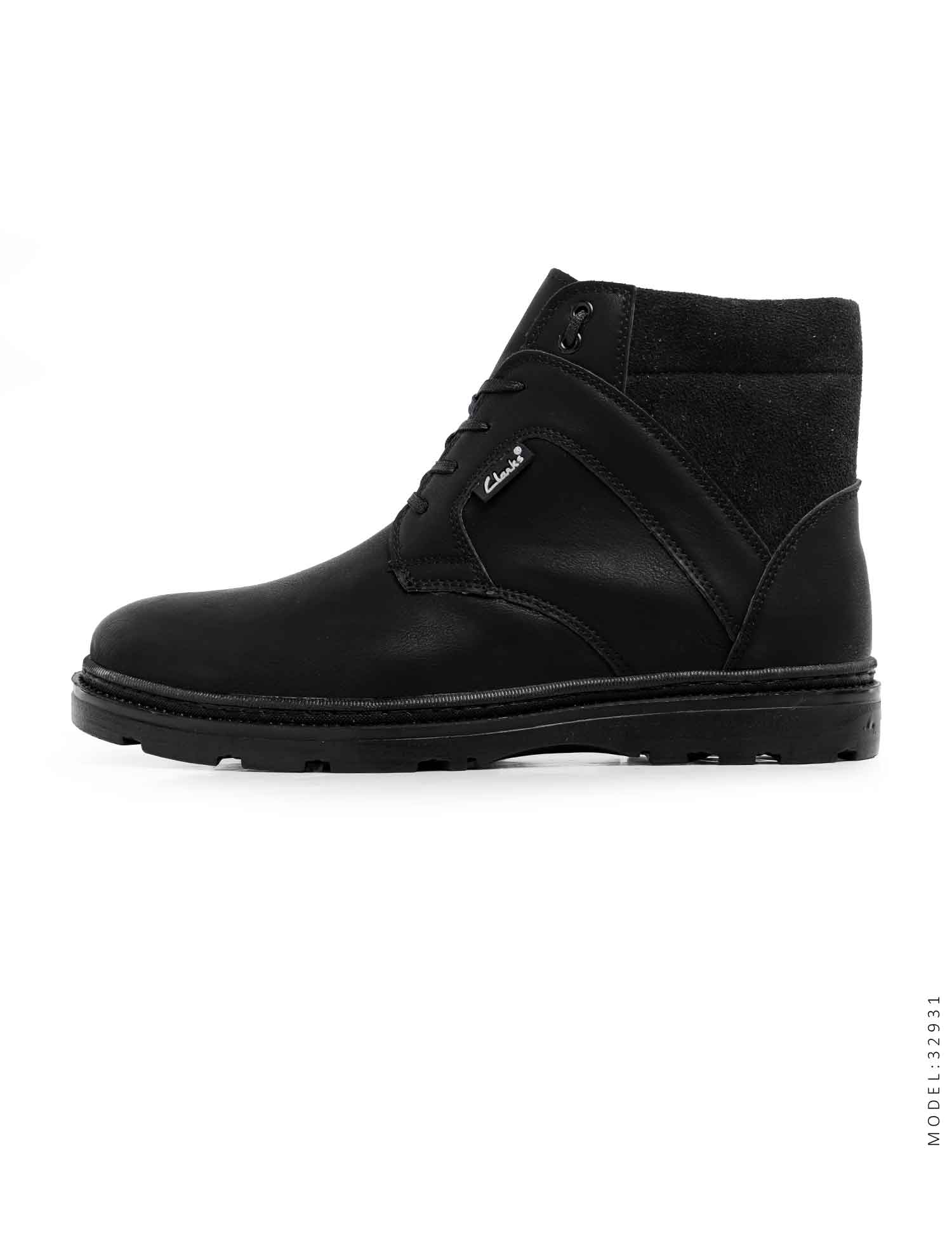 نیم بوت چرم مصنوعی مردانه مشکی Clarks بند دار مدل 32931