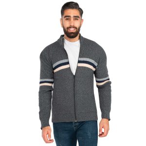 ژاکت بافت مردانه زیپ دار یقه ایستاده Alma مدل 40180