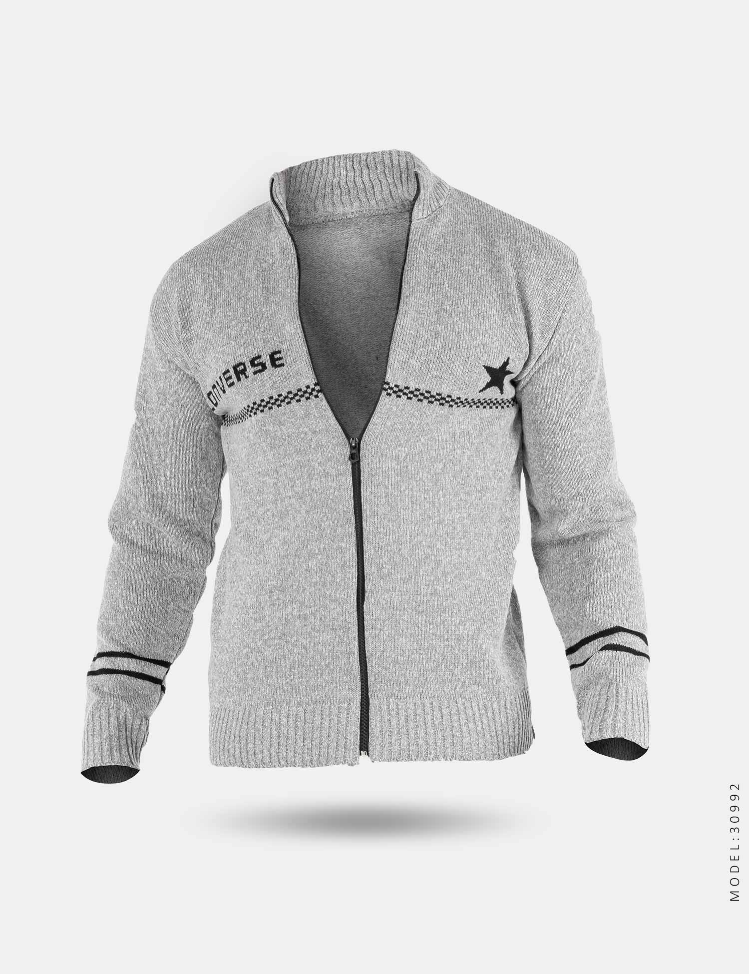 ژاکت بافت مردانه زیپ دار یقه ایستاده Converse مدل 30992