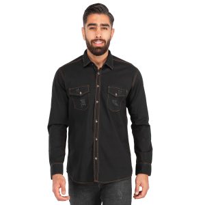 پیراهن اسپرت مردانه آستین بلند لی مشکی ساده Rayan مدل 40106
