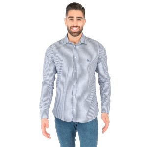 پیراهن مردانه آستین بلند راه راه آبی مدل 43825