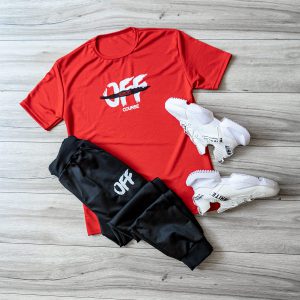 ست تیشرت شلوار مردانه OFF Course قرمز مدل Padma