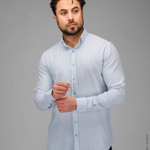 پیراهن مردانه کنفی ابی راه راه Zima مدل 41561