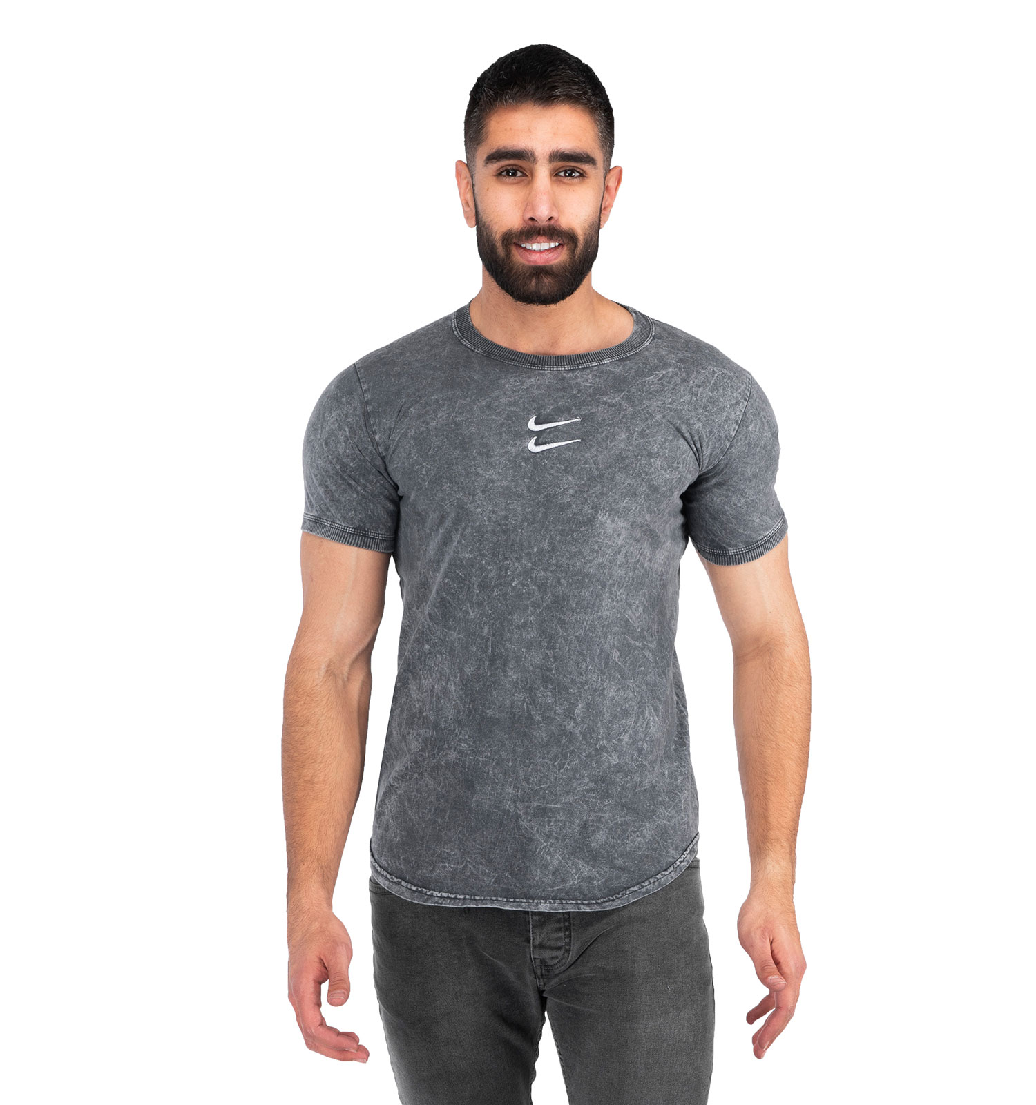 تیشرت Nike یقه گرد مردانه طوسی طرحدار مدل 43011