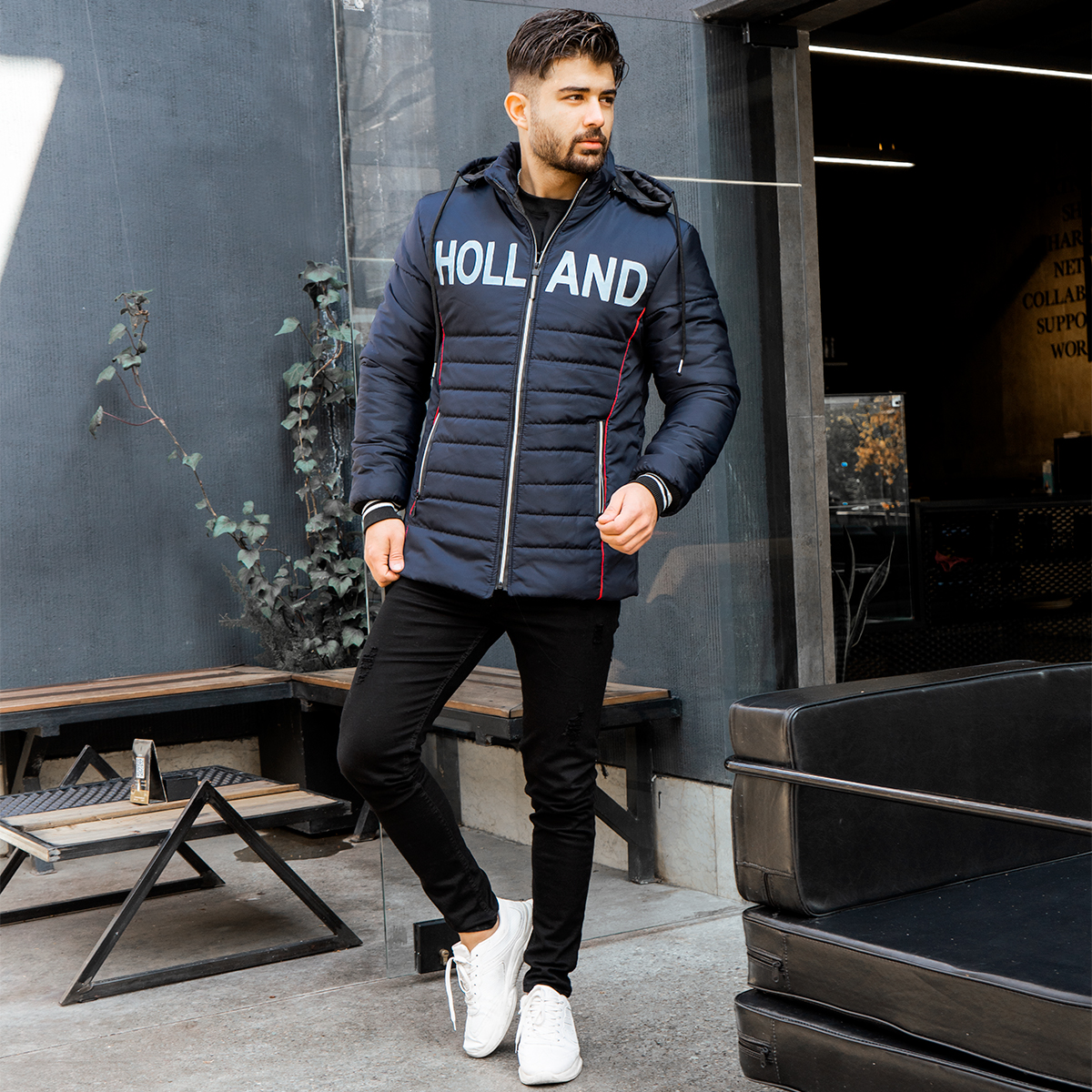 کاپشن مردانه سرمه ای مدل Holland