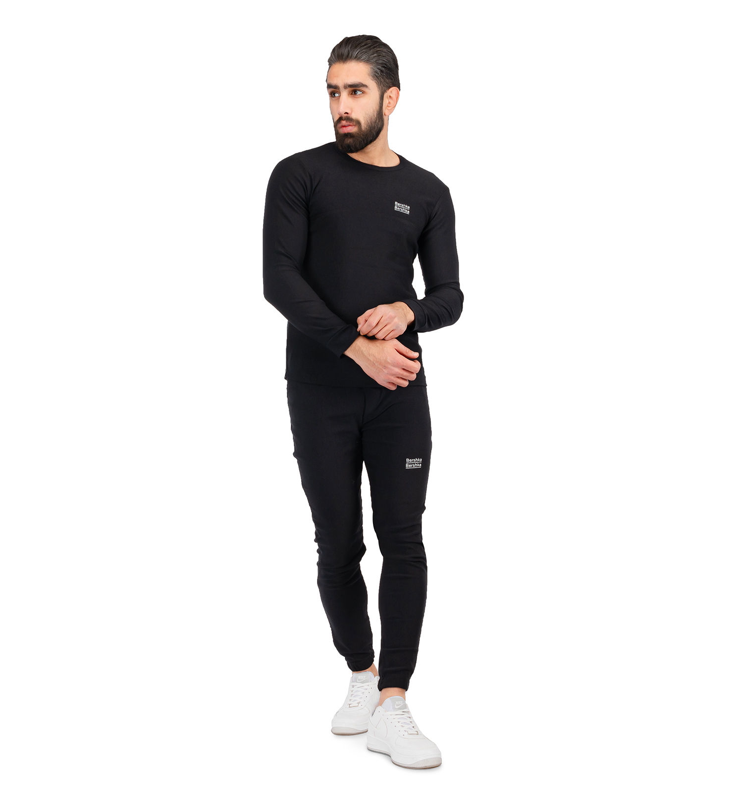 ست بلوز شلوار مردانه آستین بلند مشکی ساده یقه گرد مدل 41728
