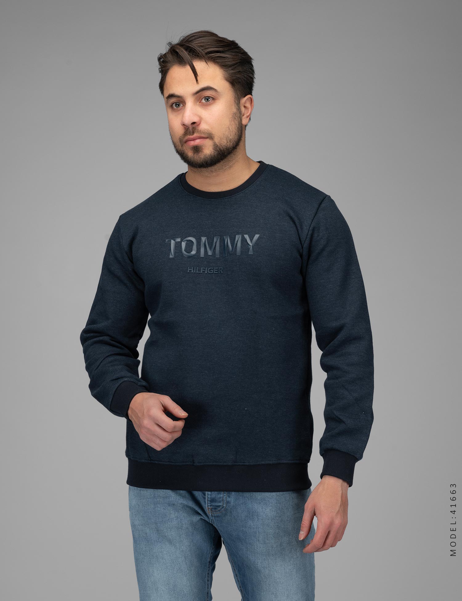 بلوز مردانه آستین بلند دورس سرمه ای Tommy مدل 41663