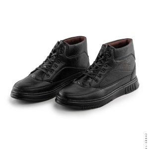 نیم بوت چرم مصنوعی مردانه مشکی Lacoste اسپرت بند دار مدل 38842
