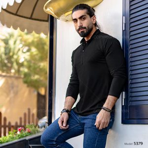 تیشرت آستین بلند یقه برگردان (مشکی)