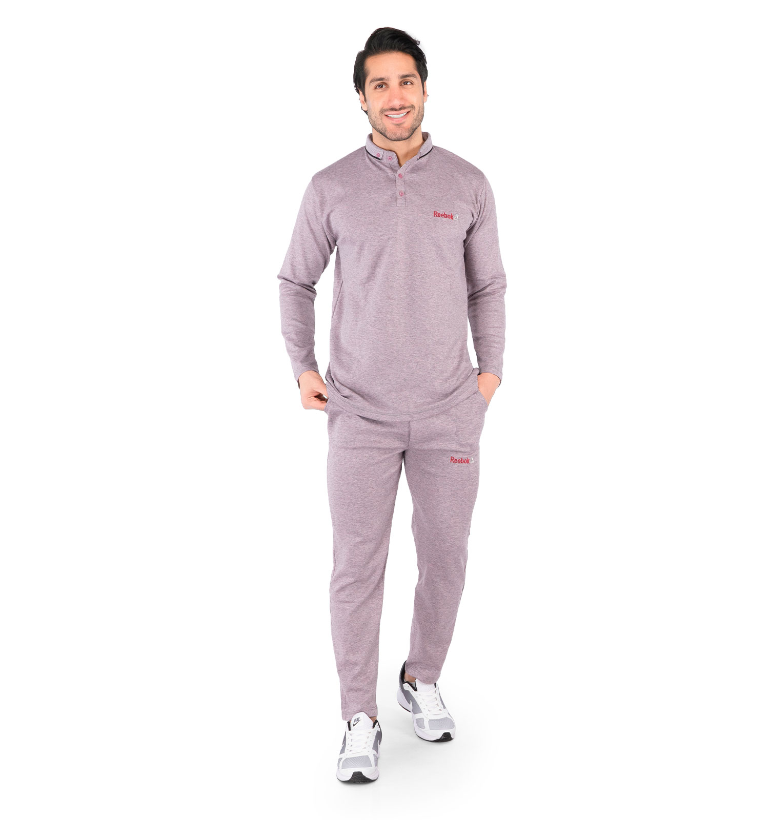 ست بلوز شلوار مردانه آستین بلند Reebok ساده یقه گرد مدل 44078