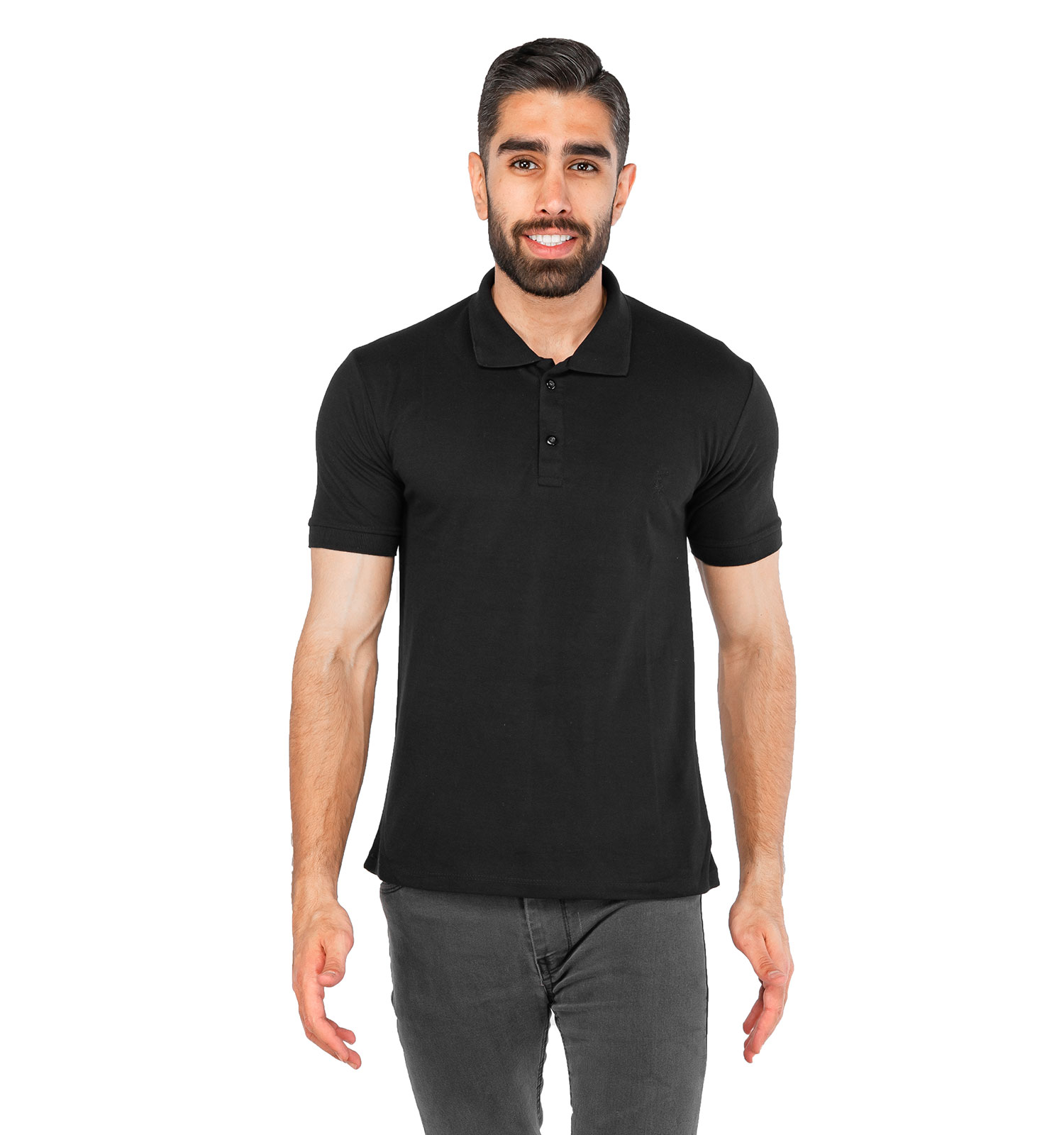 تیشرت Polo مردانه یقه دار مشکی ساده مدل 44622