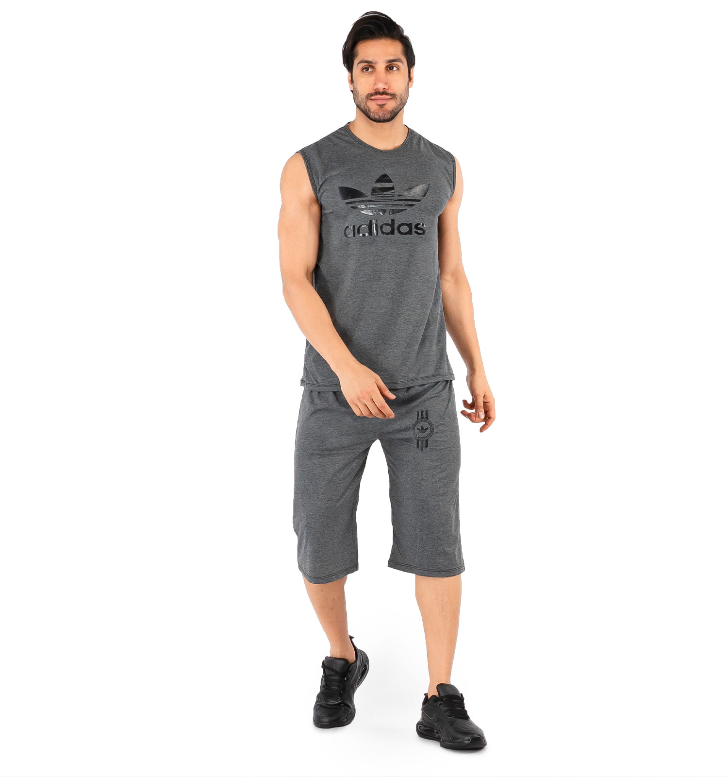 ست رکابی شلوارک مردانه آستین حلقه ای Adidas ساده یقه گرد مدل 44161