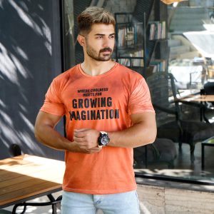 تیشرت مردانه ابر بادی نارنجی مدل windy