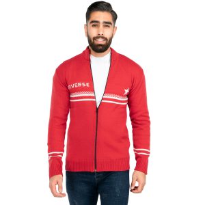ژاکت بافت مردانه زیپ دار یقه ایستاده قرمز Carlo مدل 40165