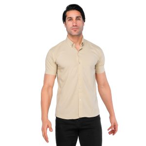 پیراهن نخی مردانه استین کوتاه ساده مدل 44815