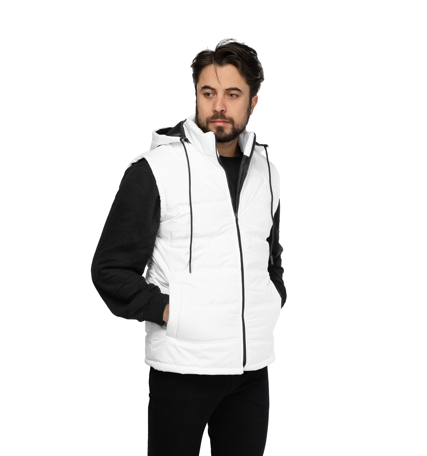 کاپشن پافر بادی سفید کلاهدار مدل 45987