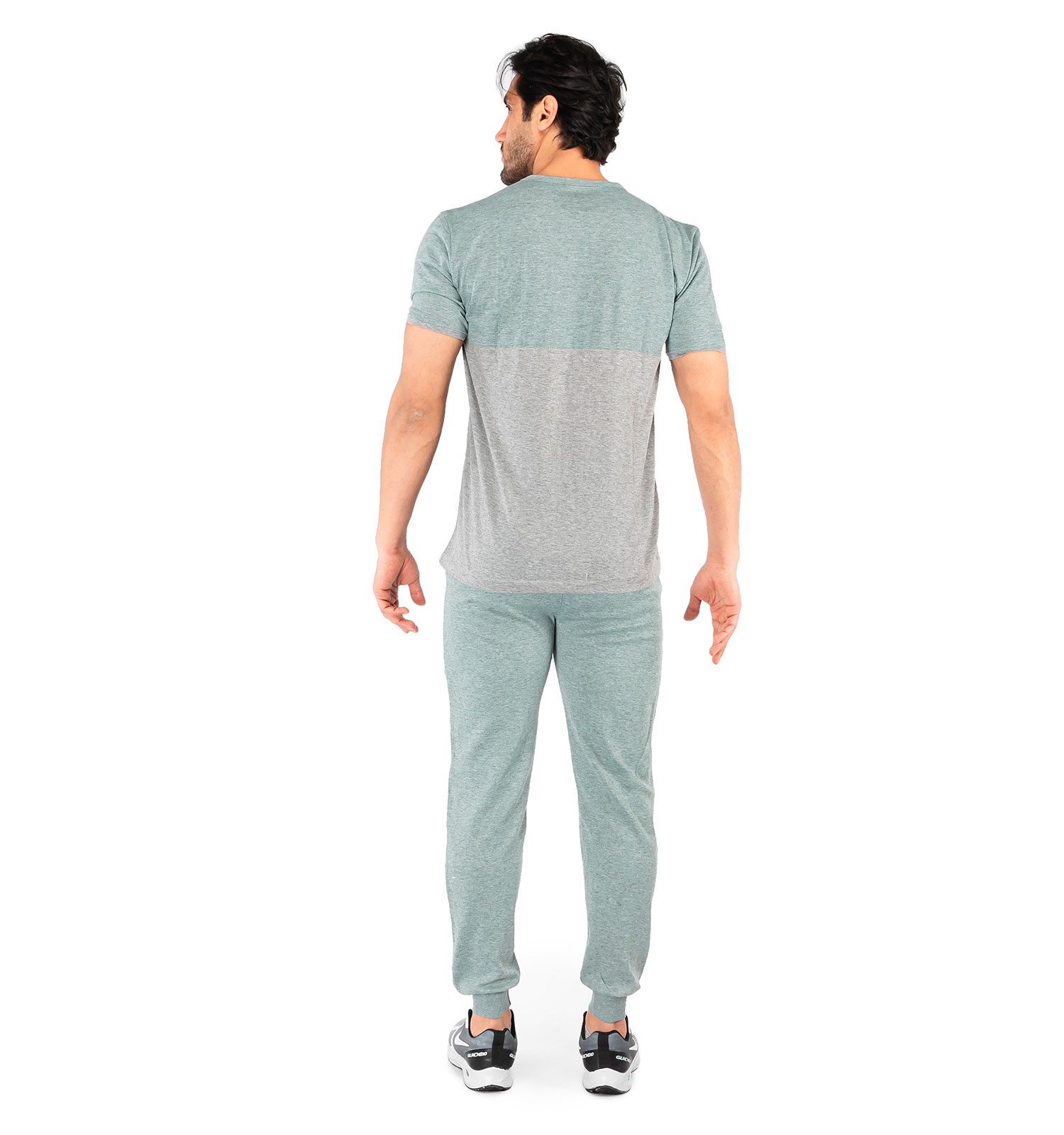 ست تیشرت شلوار مردانه آستین کوتاه طوسی ساده یقه گرد مدل 44063