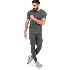 ست تیشرت شلوار مردانه آستین کوتاه طوسی Polo ساده یقه گرد مدل 43134