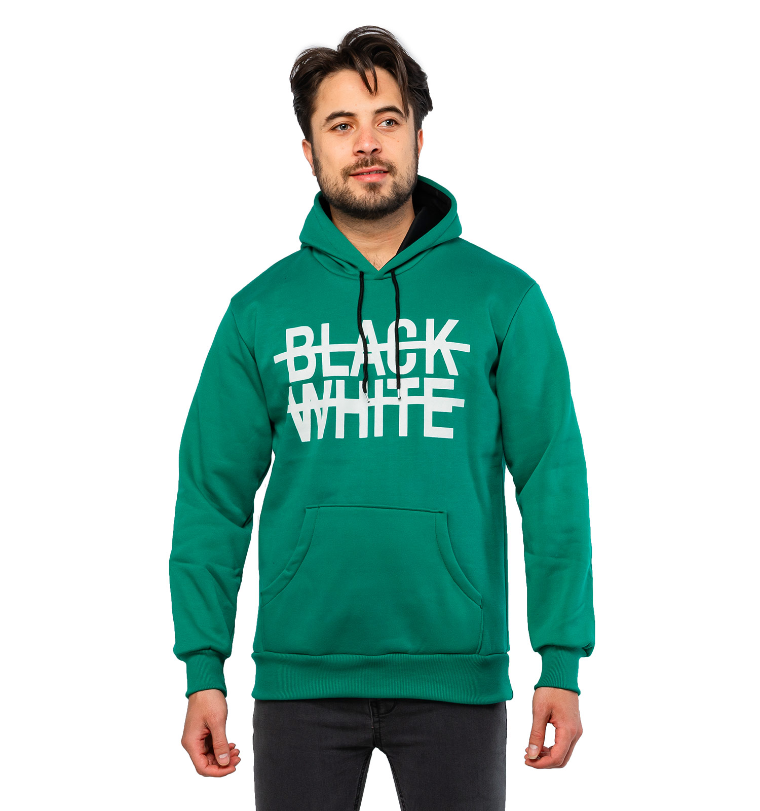 هودی کلاهدار ساده BLACK WHITE مدل 45714