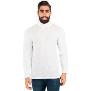 بافت مردانه یقه اسکی سفید ساده Kiyan مدل 40027