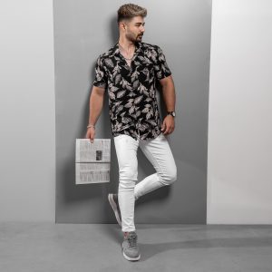 پیراهن هاوایی مردانه مشکی مدل Tinkal-