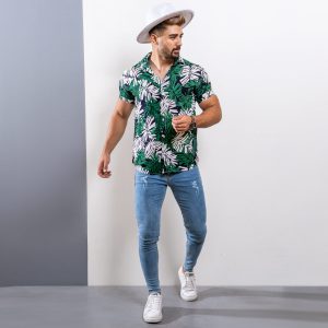 پیراهن هاوایی سبز مردانه T مدل Hogo