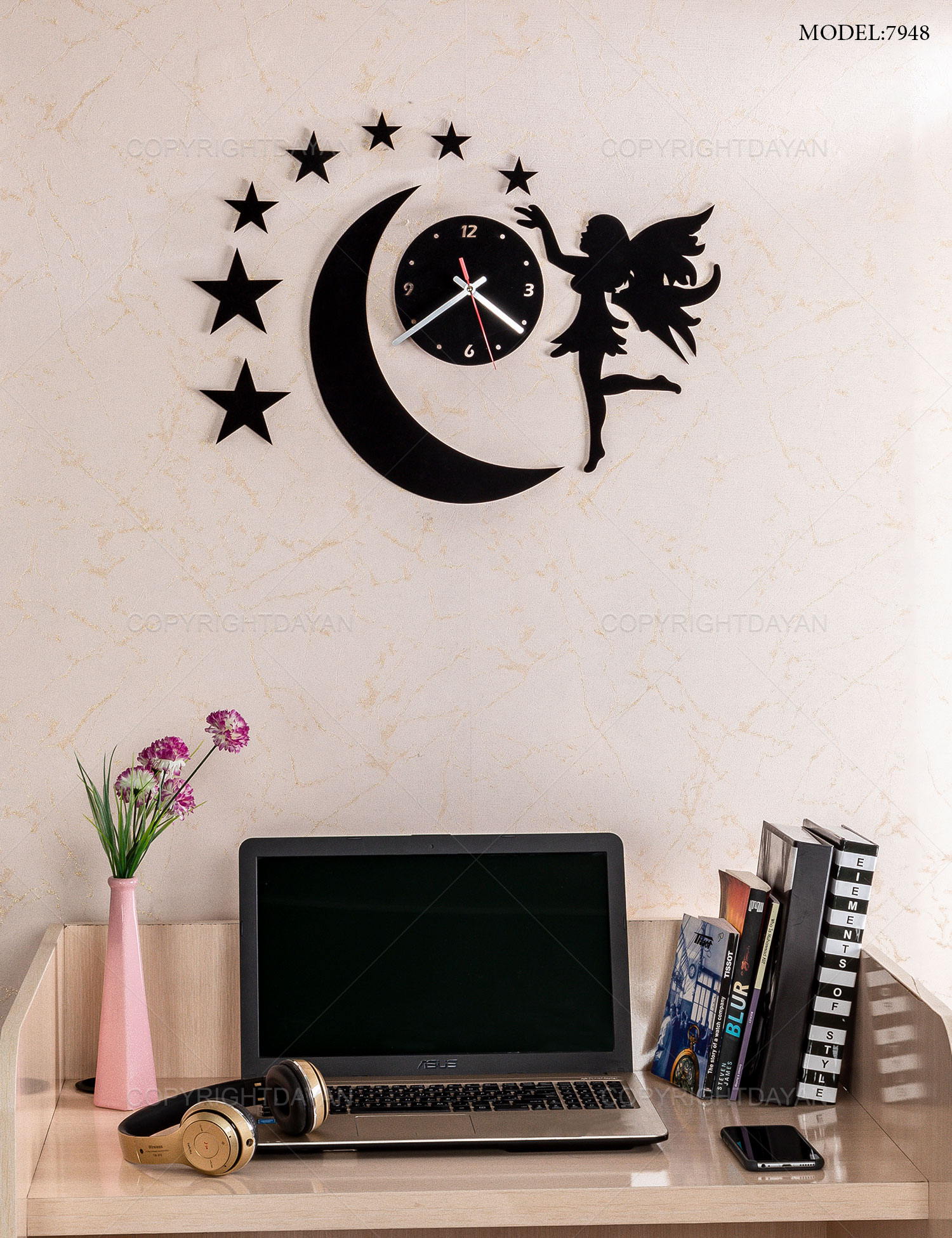 ساعت دیواری روکش مخمل آنجل
