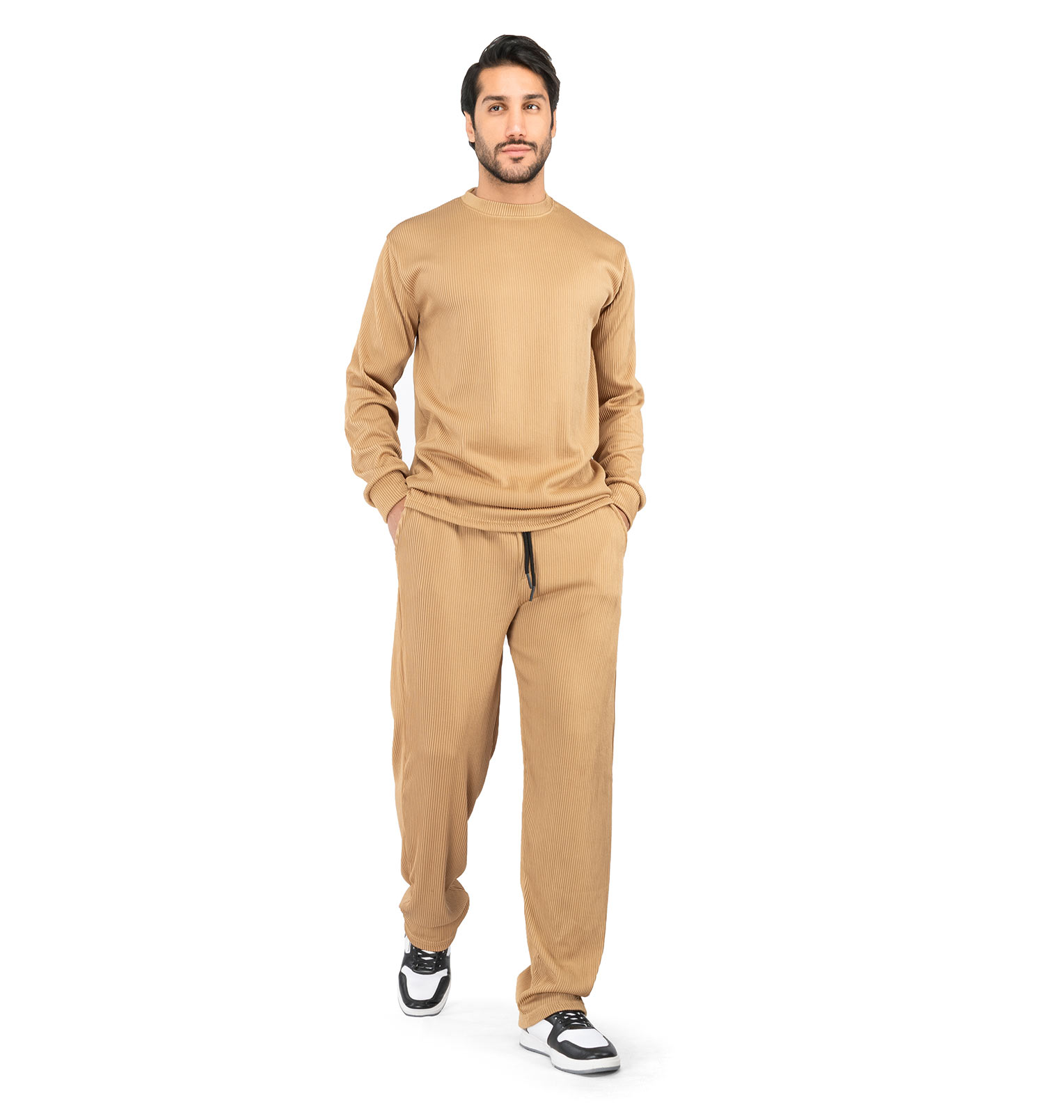 ست بلوز شلوار مردانه آستین بلند Karen کبریتی یقه گرد 41093