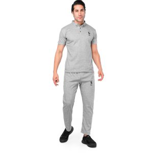 ست مردانه تیشرت شلوار طوسی Polo ساده مدل 44687